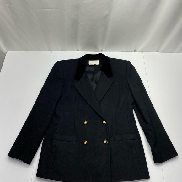 Casual Corner VNT Black Double-Breasted Blazer W 10P Velvet Collar Lined Pockets - Picture 4 of 15